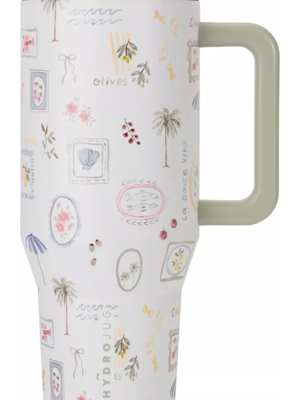 HydroJug White Patterned Insulated Tumbler with Olive Handle